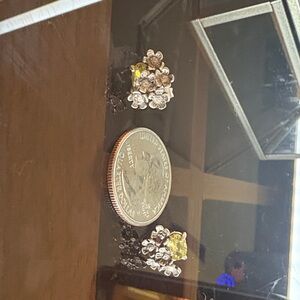 Floral Silver and Yellow Gemstone (citrine) Earrings